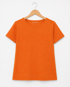 Camiseta de Mujer Talla Grande con Logotipo Naranja, 100% Algodón, Manga Corta, Cuello Redondo, Tejido de Punto, Informal, para Verano - Product Image 1