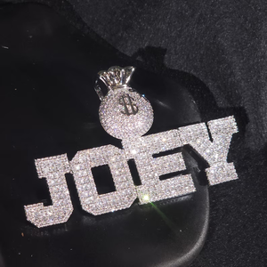 Luxury Moissanite Joey Money Bag Pendant Necklace Iced Out Custom <b>Name</b> Hip Hop Charm Jewelry Silver Gold - Product Image 1