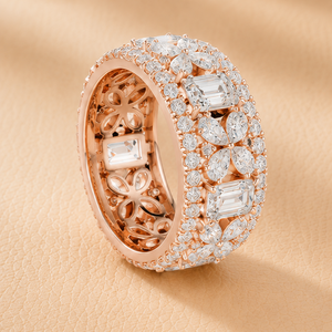 Anillo de Eternidad Floral de Lujo con Diamantes de Corte Esmeralda Cultivados en Laboratorio, Chapado en Oro Amarillo, Oro Blanco, Oro Rosa y Rodio, Joyería de Declaración - Product Image 2
