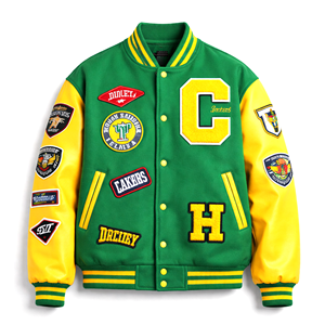 แจ็คเก็ตหนัง PU แบบ Varsity สำหรับผู้ชาย น้ำหนักเบา สไตล์ Letterman แจ็คเก็ตเบสบอล กันลม รับผลิตตามแบบ OEM ขั้นต่ำ 10 ชิ้น - Product Image 1
