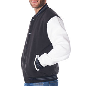 Men's Black And White Varsity <b>Jacket</b> With Button Closure Regular Fit Casual Style Polyester Cotton Material Autumn Wear - Product Image 2
