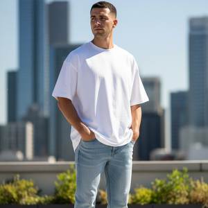 T-shirt Oversize Écologique Homme Personnalisable Streetwear Coton Lourd Uni Épaules Tombantes - Product Image 6