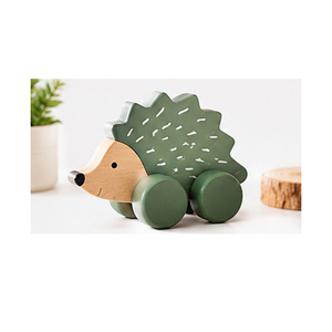 Juguete de madera para arrastrar con forma de erizo, verde, regalo para niños pequeños, diseño escandinavo ecológico - Product Image 1