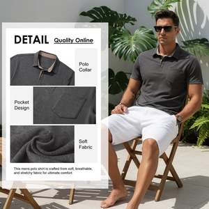 Chemise de golf pour homme à manches courtes verte avec poche, décontractée, respirante, coupe classique, polyester/coton 180g, design imprimé, logo sur le devant - Product Image 4