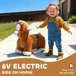 Cavallo Cavalcabile in Peluche a Batteria 6V con Musica, Pedale Avanti, Rivestimento Morbido al Tatto Lavabile per Bambini da 1,5 a 5 Anni - Product Image 4