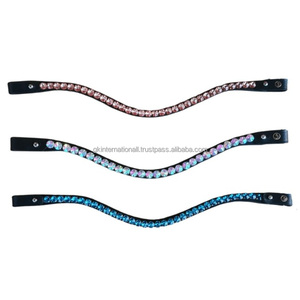 Bandeau de tête pour cheval en cuir véritable avec cristaux incurvés de qualité supérieure et pierres rondes en verre fantaisie, bandeau de tête ultra brillant pour chevaux - Product Image 4