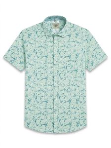 Chemise décontractée à manches courtes pour homme, double boutonnage, imprimé floral bleu clair, col rabattu, respirante, en lin/coton popeline, été - Product Image 4