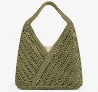Sac cabas en raphia au crochet pour femmes |   Sac à main bohème ouvert pour l'été, idéal pour la plage, avec broderie, couleur unie, design imperméable