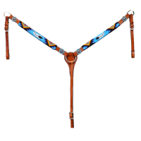 Ensemble d'équitation en cuir véritable occidental avec incrustation turquoise, motif brodé, fermeture à boucle réglable