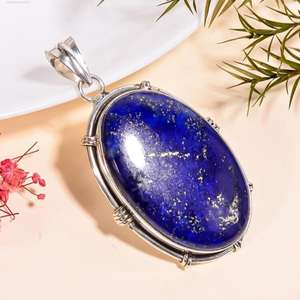 Pendentif ovale en lapis-lazuli fait main, argent sterling 925, pierre précieuse bleue naturelle, bijou de guérison, cadeau - Product Image 4