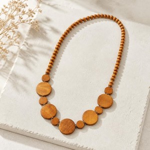 Collier en perles de bois pour femmes, forme géométrique circulaire, style décontracté, bijoux - Product Image 4