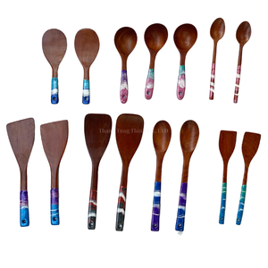 Handmade Wooden Spoons And Spatulas With Colorful Handles For Kitchen Use - Product Image 2