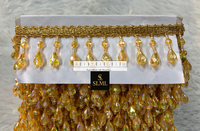Gaun Pengantin Lehenga Saree Premium Mewah Tradisional Buatan Tangan dengan Hiasan Kristal Moti Pelangi Emas dan Renda Berbentuk Tetesan Air Mata