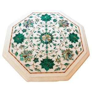 White Marble Inlay (Makrana) Semi-Precious Stone & Lapis Lazuli <b>Table</b> with Malachite Traditional Design Durable - Product Image 3