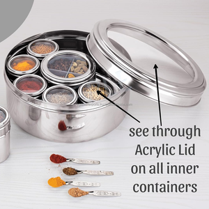 Ensemble de pots à épices ronds en acier inoxydable avec couvercle en verre, compatibles lave-vaisselle, qualité alimentaire, taille personnalisable pour la maison et la restauration - Product Image 5