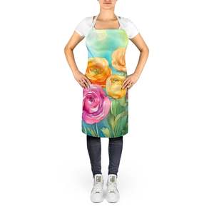 Multicolor Large Adult Unisex Watercolor Ranunculus <b>Apron</b> for <b>Kitchen</b> Cooking Baking Crafts Gardening for Men and <b>Women</b> - Product Image 2