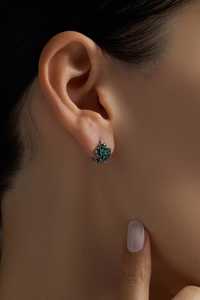 <b>Emerald</b> Clover Earrings for Women 925 Sterling Silver Gold Plated Cute Handmade Minimalist Vintage Style Jewelry Gift - Product Image 3