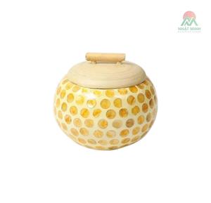 Vente en gros de pots et boîtes en nacre avec incrustations naturelles de coquille d'ormeau ronde, couvercles en bois et designs modernes. - Product Image 2