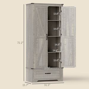 "Distressed Light Gray Farmhouse <b>Pantry</b> Cabinet with 2 Doors & Adjustable Shelves for <b>Kitchen</b>" - Product Image 3