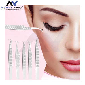 Juego de 5 Pinzas para Pestañas con Agarre de Diamante, Pinzas Profesionales de Acero Inoxidable para Extensiones de Pestañas, Color Plateado - Product Image 3