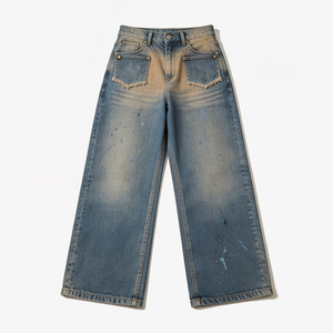 Pantalons en jean pour hommes, jeans vintage, denim foncé, pour les marques de streetwear américaines, fournisseur en gros OEM, étiquette privée. - Product Image 4