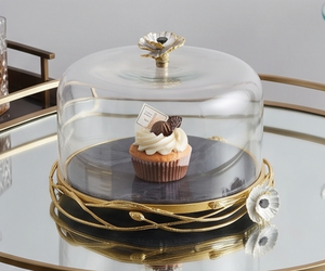 Assiette à gâteau ronde haut de gamme avec couvercle en verre, design floral, style glamour, pour servir des desserts lors de fêtes, dans les cuisines, les restaurants et les mariages - Product Image 6