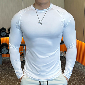 Men's <b>Long</b> <b>Sleeve</b> <b>Compression</b> <b>Shirt</b> O-Neck Solid Color Quick Dry Knitted Sporty Style Slim Fit - Product Image 4