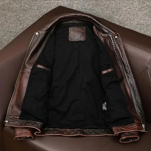 ฤดูใบไม้ร่วงฤดูหนาวแฟชั่นใหม่ผู้ชายสีทึบอย่างเป็นทางการปกพับแขนยาวเสื้อหนังด้านหน้ากันลมกันน้ำ - Product Image 6