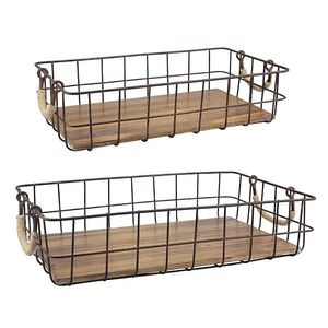 <b>Large</b> Size Wire And Wooden <b>Tray</b> With Durable Metal Wire Frame And Solid Wood Base For Serving Food And Drinks - Product Image 5