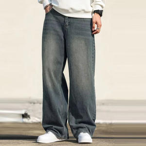 Vaqueros de mezclilla de algodón para hombre, estilo hip hop, ultra holgados, de pierna recta, con efecto desgastado y corte oversize. - Product Image 5