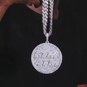 Iced Out Sterling <b>Silver</b> Personalized Name Round Cut Moissanite Hip Hop Diamond Luxury Style <b>Charm</b> Pendant for Men - Product Image 1