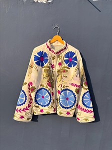 Handmade Vintage Suzani Embroidered <b>Jacket</b> Women Quilted Cotton Coat Boho Chic Winter Outerwear Cotton Open Front <b>Jacket</b> - Product Image 2