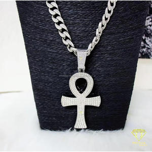 Colgante de Cruz con Incrustaciones de Diamantes Moissanite, Plata de Ley 925, Símbolo Egipcio, Joyería de Lujo Estilo Hip Hop - Product Image 3
