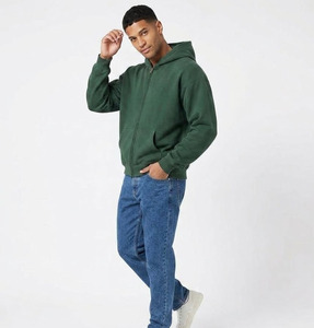 Sudadera con Capucha Verde para Hombre, Cierre de Cremallera, Felpa, Corte Regular, Color Sólido, Manga Larga, Algodón, Chaqueta Informal para Otoño - Product Image 5