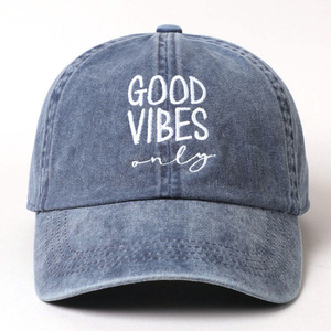 Gorra de Béisbol Bordada de Algodón Lavado, Estilo Dad Hat de 6 Paneles Sin Estructura, Good Vibes, Ajustable, Casual, Venta al por Mayor, OEM - Product Image 2