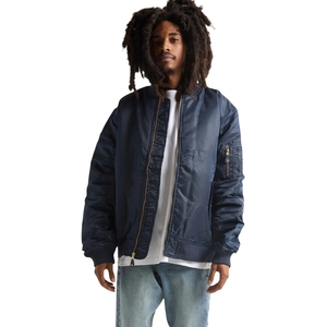 Chaqueta Bomber Negra para Hombre, Chaqueta de Vuelo MA1 de Nailon Satinado, Cierre de Cremallera, Dobladillo Acanalado, Estilo Urbano, Venta al Por Mayor - Product Image 2