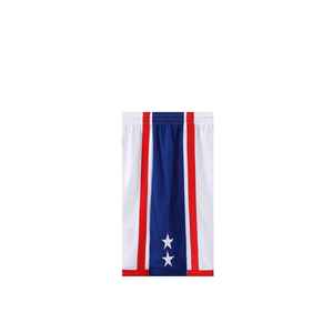 Conjunto de Uniforme de Baloncesto para Hombre, Blanco, Azul y Rojo, Camiseta sin Mangas, Pantalones Cortos, Estampado de Bandera Sublimado, Cintura Elástica, Poliéster - Product Image 3