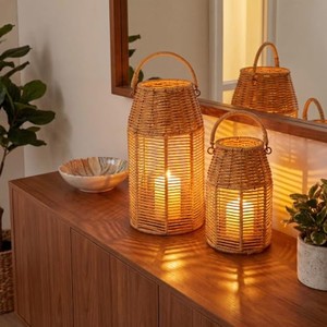 Bamboo Woven Lattice Rectangular <b>Lantern</b> Silk Screen Diffuser-Eco-friendly Durable Handcrafted Decorative Lighting Wholesale - Product Image 3