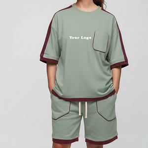 New arrived 2026 100% cotton women's short <b>set</b> custom DTF printed logo streetwear 2 tone hip hop women's 2 piece <b>set</b> - Product Image 3