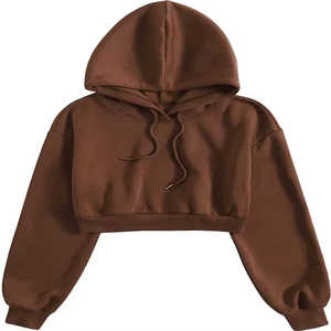 Custom Women Fashion Cropped Pullover Hoodie Oversized Blank Chocolate <b>Brown</b> Heavyweight Cotton Fleece Sweatshirt Streetwear - Product Image 1