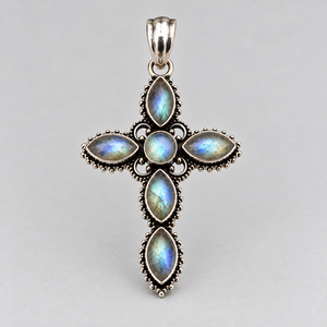 925 <b>Sterling</b> <b>Silver</b> Labradorite <b>Cross</b> Charm <b>Pendant</b> Handmade Natural Gemstone Classic Party Jewelry Customizable Wholesale - Product Image 1