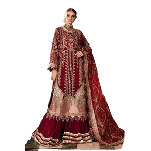 MAROON CAMISA LARGA Venta Caliente Indio Paquistaní Última Edición de Boda Espejo de seda Corbata y tinte Trabajo hecho a mano Salwar Kameez para fiestas - Product Image 1