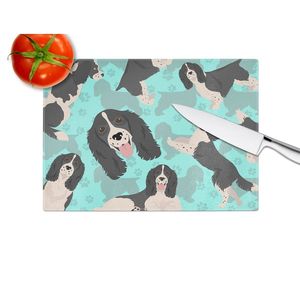 Planche à découper décorative en verre trempé de grande taille English Springer Spaniel Planche de service de cuisine noire et blanche Planche à découper - Product Image 4