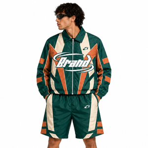 Conjunto Deportivo de Marca en Verde, Naranja y Beige, Diseño Simple, Manga Larga, Cierre con Cordón, Casual, Ligero, 100% Nailon, Corte Regular, Detalles Laterales - Product Image 2