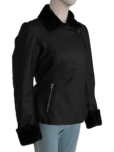Blouson Moto Femme Hiver 2026 Tendance en Cuir PU Gaufré Respirant Imprimé, Long, Double Boutonnage, Fermeture Éclair - Product Image 4