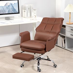 Sedia da Ufficio Direzionale in Pelle PU con Poggiapiedi, Ergonomica Reclinabile, Altezza Regolabile, Massaggiante, Certificata BIFMA, Marrone - Product Image 2