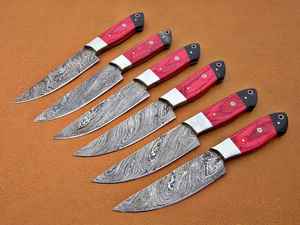 BA Enterprises Damascus Steel <b>Knife</b> <b>Set</b> 6-Piece Handmade <b>Sharp</b> Blades 4.5" Carbon Steel 96 Layers Serrated Edge Right Hand - Product Image 4