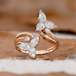 Bague élégante en or massif 14K/18K avec diamant de laboratoire certifié IGI, design papillon vintage, mode durable, cadeau de mariage - Product Image 1