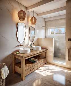 Mueble de Baño de Madera Maciza, Moderno, con Lavabo, Consola de Lavabo de Madera Natural, Almacenamiento, Lavabo Doble, Muebles de Baño - Product Image 4