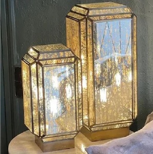Top Selling Tapered Moroccan Mercury Glass <b>Lantern</b> Geometric Christmas Home Decoration <b>Gold</b> Trim Mirror Finish - Product Image 3